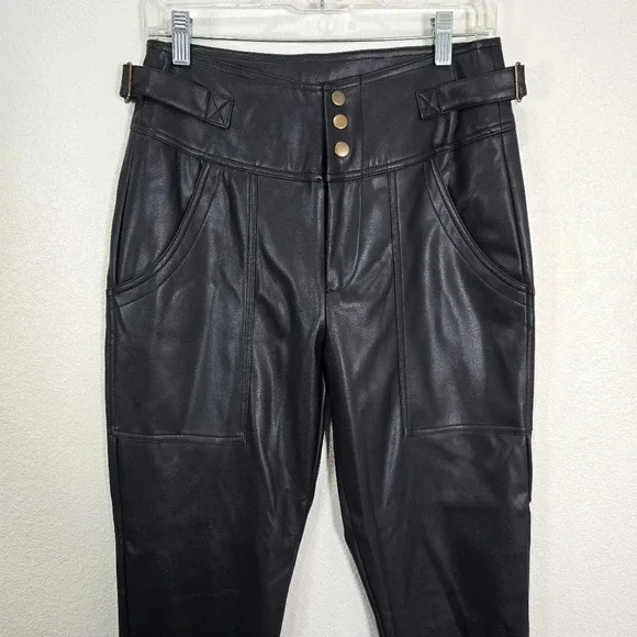Young Fabulous & Broke Highrise Black Faux Leather Pants Straight Leg Size Small - Picture 2 of 10